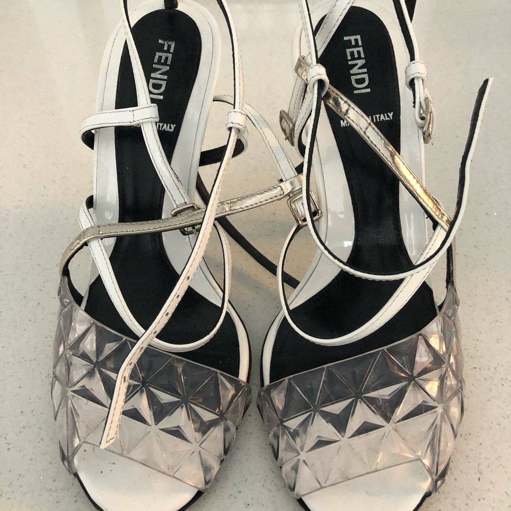 White fendi heels Sandle with metal heel